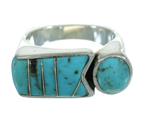 Turquoise Inlay And Authentic Sterling Silver Southwestern Ring Size 6-3/4 YX69403